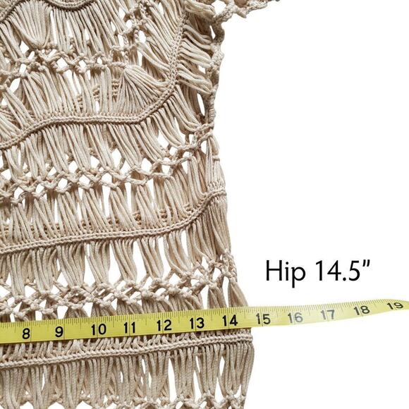 Macramé Crochet Open Weave Dress Beach Coverup Beige Size S/M - Picture 11 of 13